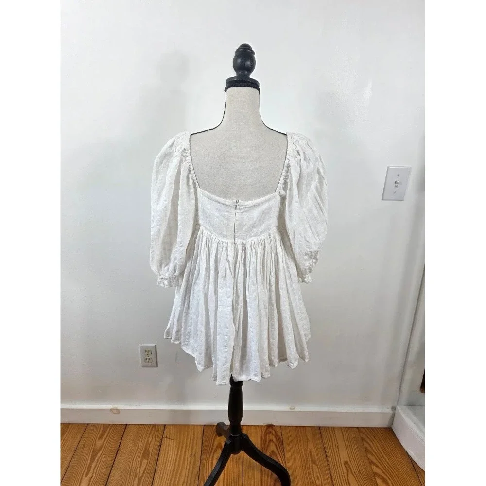 Mable Anthropologie Babydoll Dress Women L White Puff Sleeve Square Neck Cotton - Picture 4 of 7